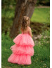 Bright Pink Satin Tulle High Low Flower Girl Dress